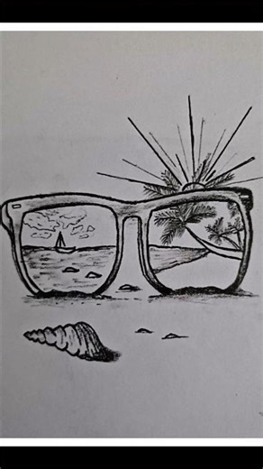 beutiful beach pencil drawing