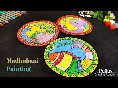 Easy madhubani painting for beginners || Madhubani art in round shape || Pallavi Drawing Academy ||