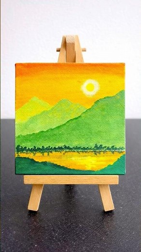 Easy Mini Canvas Sunset Mountain Painting | Step-by-Step Acrylic Painting Tutorial #shorts #scenic