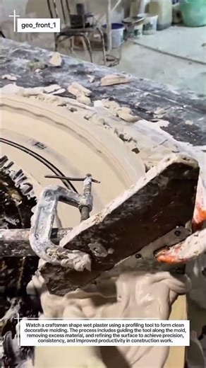 Perfect Plaster Profile Shaping — Skilled Craftsman Creates Smooth Architectural Molding