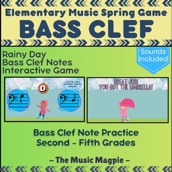 Bass Clef Notes Game | Interactive Elementary Music "Rainy Day" Spring