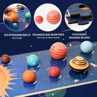 Solar System Model Board, 8 Planets Puzzle, STEM Space Learning Toy For Kids 3+, With 3D Planet Models, Educational Gifts For Preschool Boys And Girls, Birthday/Children's Day Presents | SHEIN