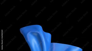 3d render of tearing off the screen blue mat fabric with luma matte as alpha channel for festive appearance. Drapery flies off screen with beatiful folds in 4k