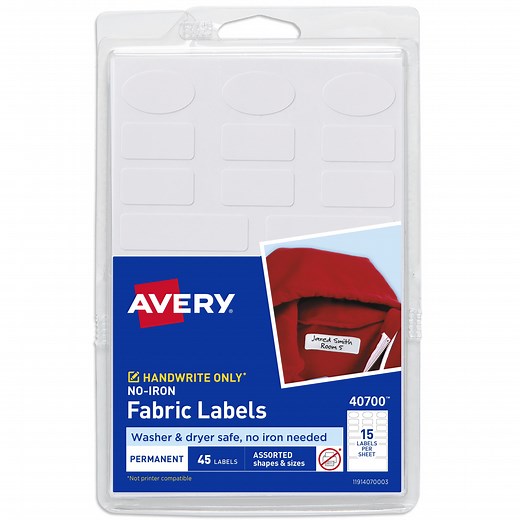 Avery No-Iron Fabric Labels, Assorted, 45ct (40700)