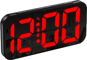 Digital Alarm Clock for Bedroom, Large 10.5" LED Display Alarm Clock with Large Red Number, 3 Adjustable Brightness Dimmer, Night Light, Wall Clock for Heavy Sleeper Elderly(Adapter Not Included)
