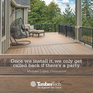 Amy is happy, so Michael is happy, which makes us all tingly on the inside. Start creating a happy place of your own today. http://bit.ly/3rYWpnA #BetterTechBetterDeck #GoAgainstTheGrain TimberTech PRO Decking - Legacy Collection - #Tigerwood | TimberTech