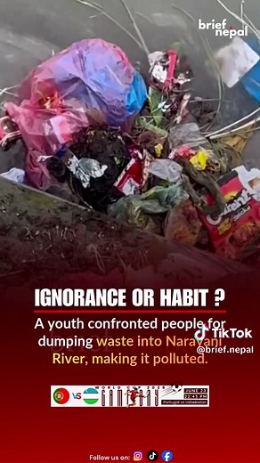 Narayani River pollution: youth confronts man dumping waste