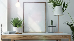 Video of modern desk setup in a home office with white wall and sunlight effect from the window.