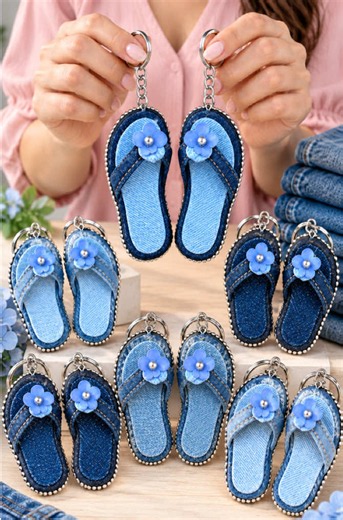 Upcycled denim mini flip-flops from old jeans