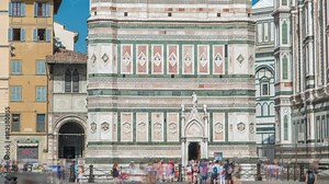Entrance to Giotto's Campanile tower timelapse - bell tower of the Basilica di Santa Maria del Fiore. Florence, Italy.