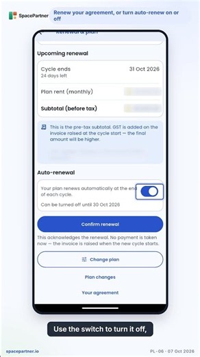 How to renew your agreement, or turn auto-renew on or off | SpacePartner