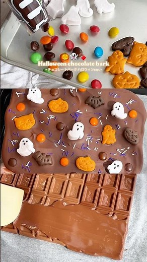 【 超簡単ハロウィンお菓子 】 好きなお菓子をのせるだけ！チョコレートバーク ハロウィンver. 🎃👻🍫 Halloween chocolate bark