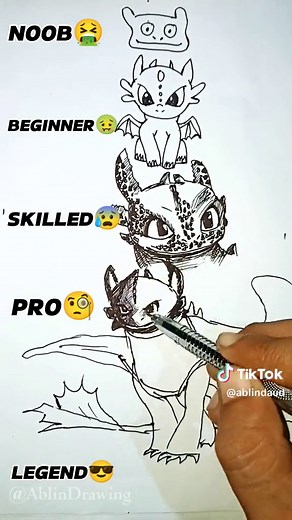 Drawing Toothless in Different Level #foryou #fyp #drawing #art #trending #toothless #dancingtoothless #meme