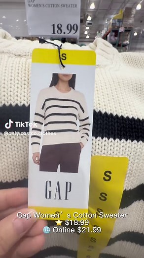 Gap Women’s Cotton Sweater ⭐️ $18.99 🌐 Online $21.99 Colors: Multi (Stripe), Green, Brown Sizes: XS, S, M, L, XL Features: • Soft cotton knit • Classic crew neckline • Long sleeves with dropped shoulders • Rib knit hem and cuffs • Solid and striped colorways • Regular fit ⭐⭐⭐⭐⭐ A high approval rating for good reason! Soft, comfortable, and a classic everyday sweater that’s easy to dress up or down. 📍 SLC, Utah location — check your local warehouse. #FYP #Costco #CostcoFinds #CostcoHaul #gap