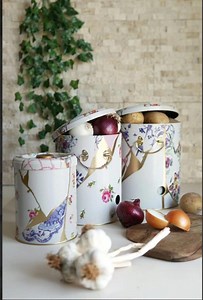 Decorative Tin Storage Canisters Set | Potato, Onion & Garlic Kitchen Containers • Floral Design - Etsy