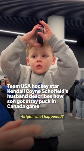 Team USA hockey legend Kendall Coyne Schofield has had plenty of highlights over the years, but today her 2-year-old son had an Olympic moment of his own. When Kendall and Team USA took on bitter rival Canada today in Milan, her husband Michael Schofield says a deflected puck landed at the feet of little Drew Schofield. #teamusa #olympics #hockey #womenshockey #winterolympics | NBC Chicago