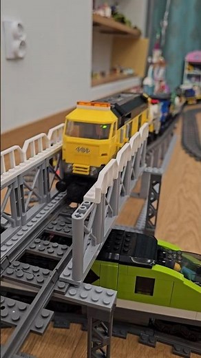 Massive LEGO freight train convoy crosses the bridge!