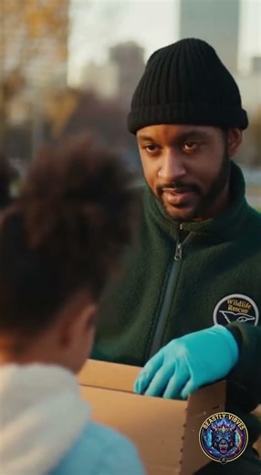 Wildlife rescuer takes bird from girl