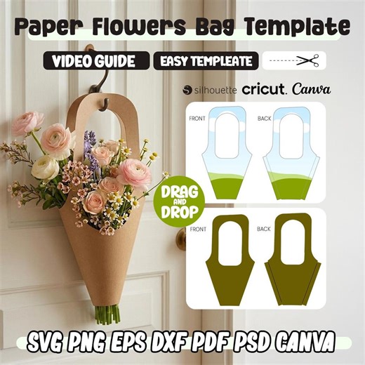 Flower Box Template Svg, Paper Flower Bag Template, Flower Gift Bag, Holder Template, Svg for Cricut, Canva, Silhouette, Digital Files - Etsy