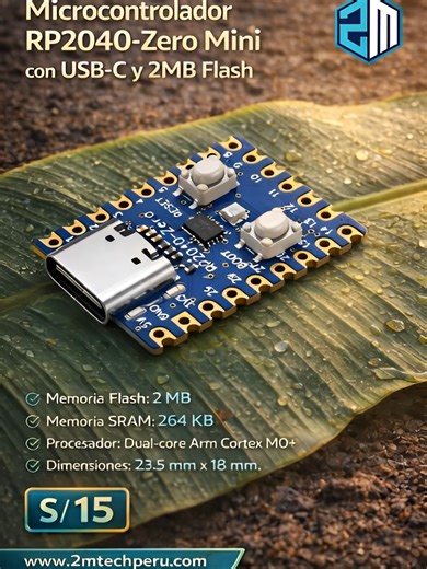 Microcontrolador RP2040-Zero Mini con USB-C y 2MB Flash#2mtechperu #electronica #electronics #huanuco_perú❤️ #arduino #modulos