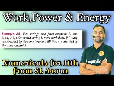Ex-35 : two springs have force constant k1 and k2 (k1 greater than k2). on which springs is more wo