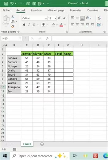Utiliser la fonction SOMME et la fonction RANG sur Excel #excelpro #excelpourdébutants #formationexcel #excel
