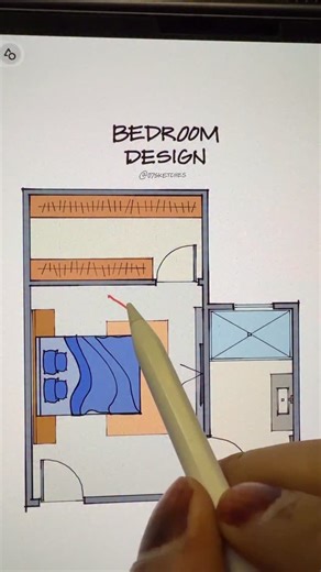 Bhupeshkumar - 07Sketches (Architecture & Design) on Instagram: "Stop this bedroom planning mistake. Avoid direct view of WC and bed from entry, keep closet near bathroom, use center opening layout, shift bed to side, place TV opposite, and maintain minimum 914 mm closet clearance."
