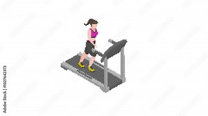 Treadmill. Animation. The girl is walking. Pixel graphics.