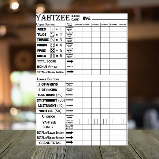 Printable Yahtzee Scorecard: Game Night PDF Template (letter, A4, Half Letter) - Etsy Australia