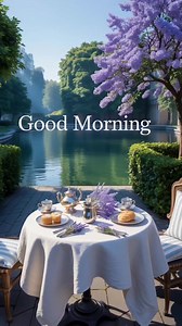 152K views · 1.9K reactions | A serene morning under blooming jacaranda skies, where peace meets elegance by the lake. Sip, smile, and start your day beautifully. ☕ Good Morning! #GoodMorningVibes #PeacefulMorning #LakeviewBreakfast #JacarandaTree #NatureEscape #MorningGlow #ElegantMornings #ScenicView #PositiveStart #TeaByTheLake #TranquilMoments | Good Morning Images | Facebook
