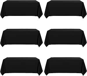 Rectangle Tablecloths 90x132 Inch 6 Pack Black Tablecloth for 6ft Washable Decorative Linen Polyester Table Cloths for 8ft Dining Table Banquets Buffet Parties and Wedding