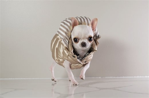 Smallest dog in the world, Pearl, poses for the pup-arazzi during doggy fashion show