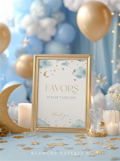 Moon and Stars Favors Sign - Editable Canva Template - Etsy