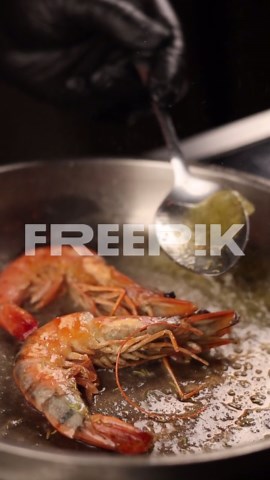 Chef Cooking Shrimp | Premium Stock Video Footage