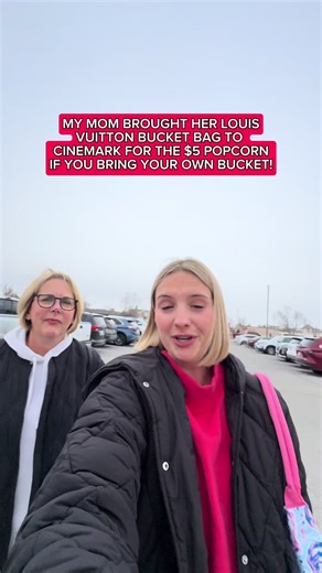 If you go to Cinemark today and bring your own bucket it’s $5 to fill it with popcorn!🍿 #cinemark #cinemarkpopcorn #momanddaughter #louisvuitton