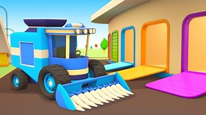 What are helper cars for kids and trucks for children going to do? The harvest is ready and it's time to reap the harvest! Farm vehicles for kids and tractors for kids, are you ready? Of course! Three combines (or harvesters) and three tractors for kids go to the field. The violet combine picks radishes, the orange harvester picks carrots, and the blue combine picks cabbages. Store vegetables into the tractors' trailers. Well done! Good job, helper cars and trucks for toddlers! | Leo the Inquisi