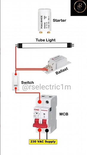 Fluorescent Tube Light wiring connection/Using Electrical Choke and Starter #shorts #youtubeshorts