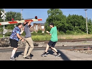 People Hit On Head By Crossing Gates At Closed Railroad Crossing! CSX Diamonds Deshler Ohio Trains!