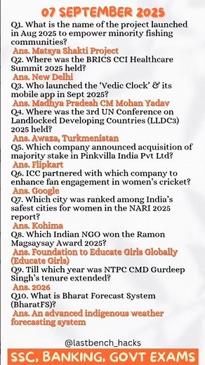 Top 10 Current Affairs | 07 SEPTEMBER 2025 | Daily GK Update