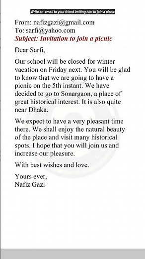 Invitation to Join a Picnic Email | Easy English Writing Format | SSC English Email Writing #shorts