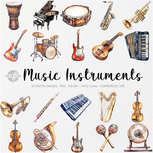 Music Instruments Clipart, Musical Clipart, Watercolor Rock Band Jazz PNG, Hobby Clipart, Digital Download, Music Lover, Choir PNG, Guitar - Etsy