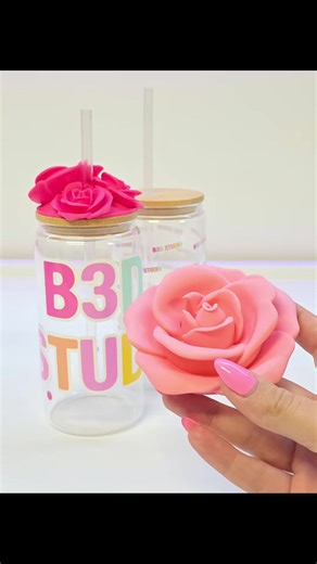 POV: you ordered the cutest custom glass cans and they needed an upgrade 🌸 3D printed roses glass can topper! #valentinesday #3drose #3dprinted #aestheticproducts #pinkcore