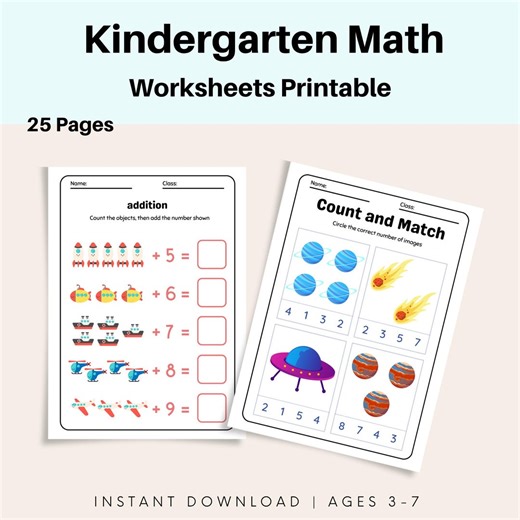 Kindergarten Math Worksheets Printable PDF Ages 3–7 | Counting, Preschool Learning Activities, Homeschool Early Skills Pack - Etsy