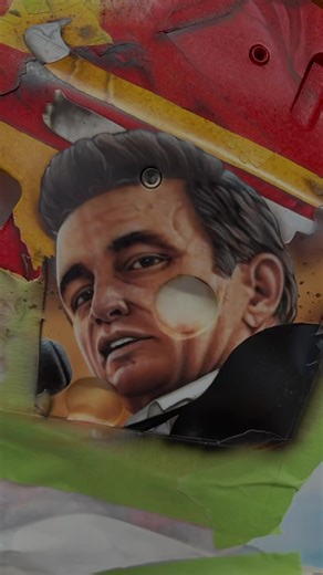 Painting Markstrom’s Johnny Cash themed @Calgary Flames mask Pt.4: First Portrait / Polaroid. #nhl #goalie #goaliemask #art #airbrush #calgaryflames #portraitart #hockey #johnnycash