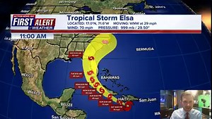11 AM Saturday: Elsa weakens to a tropical storm again with little to no changes in the new track - updates from the First Alert Weather Center | UPDATES >> bit.ly/3xhRssH | Action News Jax
