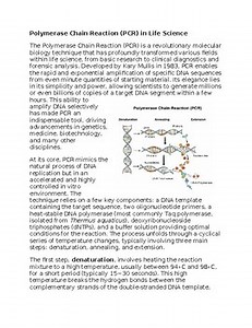 Polymerase Chain Reaction - PCR - Worksheet for Sub-Plan or Classwork & Homework