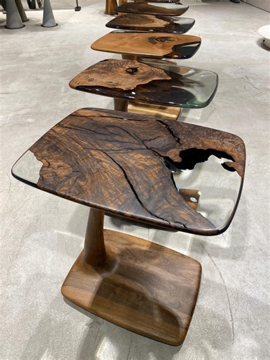 Handmade Walnut Epoxy Side Table on Wheels - Modern Accent Furniture - Rolling Live Edge Sofa Mobile End C Table - Etsy