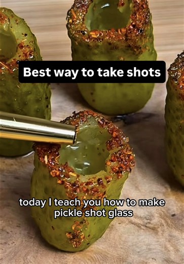 Pickleback shots out real pickle is best way to drink vodka comrade🥒No more debil shot glasses😤 Ingredients👇 - 1 large whole dill pickle - Vodka - (Optional) Tajín Directions for Debils👇 - Slice top an bottom off ze pickle - Scoop out center - Rim (pause) wiz Tajín - Pour VODKA and enjoy (don’t even think about tequila Balvan) #slavic #cocktails #shots #drinkideas #russian