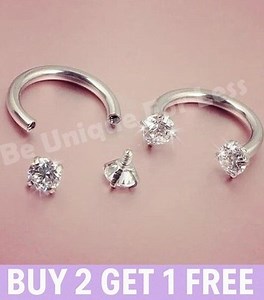 Horseshoe Bar Barbell Nose CZ Lip Piercing Hoop Septum Earrings 16g 6mm 8mm 10mm | eBay UK