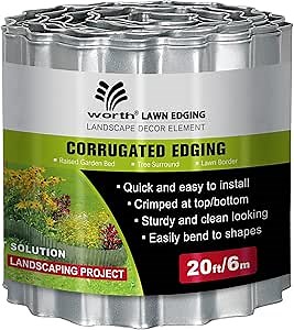 Worth Wide-Corrugated Galvanized Steel Landscape Edging, 6" x 20Ft Flexible Sturdy Lawn Garden Metal Edging Long Strips for Raised Flower Bed Tree Surrounds,Silver
